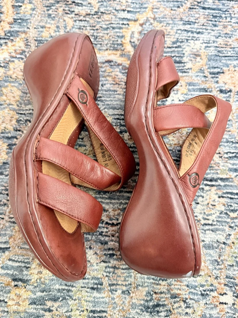 Born Leather Strappy Chunky Wedge Mule Sandals Boho Chic Y2K Retro